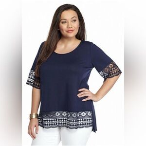 Hannah Navy Blue Lace Trim Tunic Top Size Large